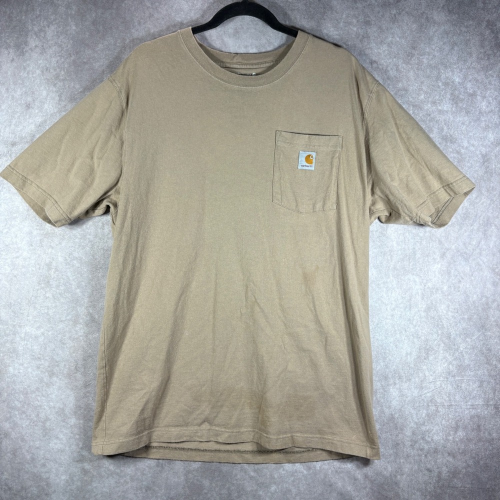 Carhartt T-Shirt Mens M Tan K87 Pocket Tee Loose Fit Short Sleeve Cotton STAINED